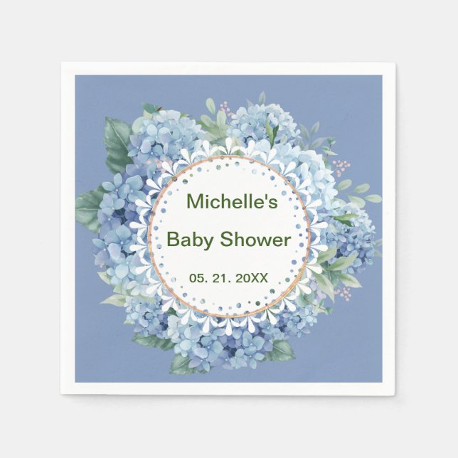 Guardanapo De Papel Flores Personalizadas Azul e Branco (Frente)