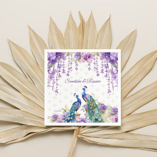 Guardanapo De Papel Flores púrpuras de pavão-pavão