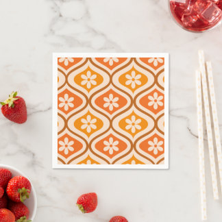 Guardanapo De Papel Flores retrô em padrão ogee laranja e âmbar