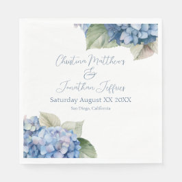 Guardanapo De Papel Flores Românticas de Hortênsias em Aquarela Azul