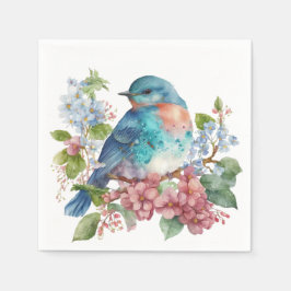 Guardanapo De Papel Flores românticas e pássaro azul