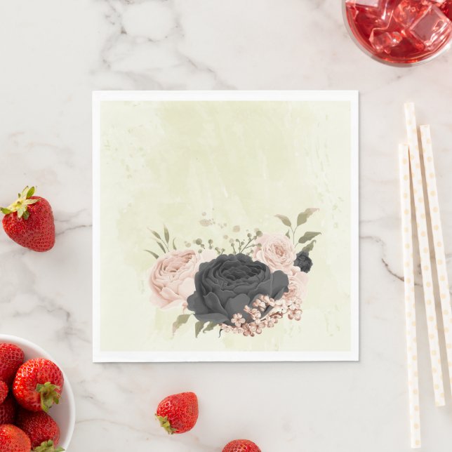 Guardanapo De Papel flores rosa com blush preto casamento (Insitu)