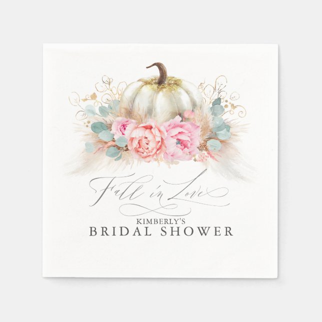 Guardanapo De Papel Flores Rosa de Pampas e Abóbora Branca (Frente)