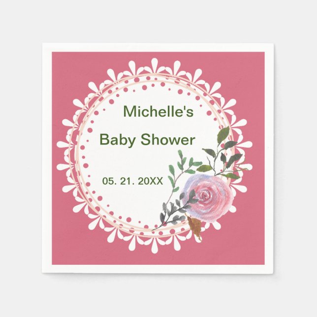 Guardanapo De Papel Flores Rosa e Branco Personalizadas (Frente)