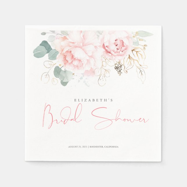 Guardanapo De Papel Flores rosa e Chá de panela verde Dourado (Frente)