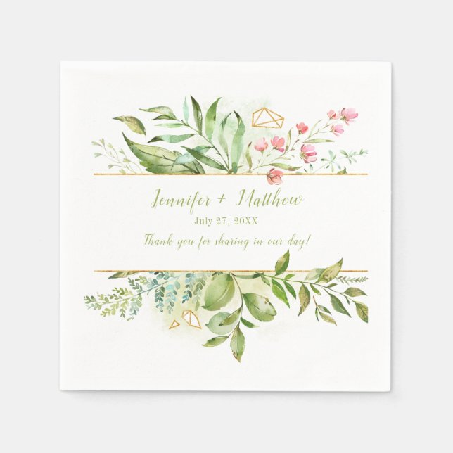 Guardanapo De Papel Flores Rosa-Rosa Douradas Recepção Geométrica (Frente)