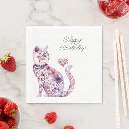 Guardanapo De Papel Flores Rosa Roxo Bege Coração Amor Gato Aniversári