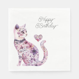 Guardanapo De Papel Flores Rosa Roxo Bege Coração Amor Gato Aniversári