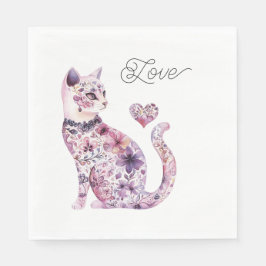 Guardanapo De Papel Flores Rosa Roxo Bege Coração Amor Gato Aniversári