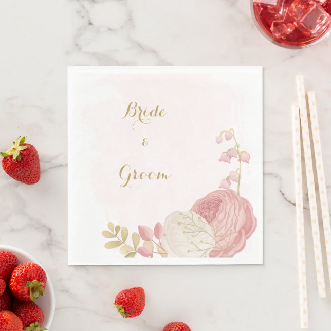 Guardanapo De Papel Flores rosas e brancas de ouro (Insitu)