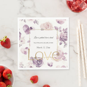 Guardanapo De Papel Flores Roxas Cor-de-Rosa & Corações Amor Casamento