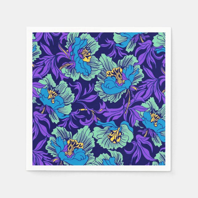 Guardanapo De Papel Flores roxas e azuis William Morris (Frente)