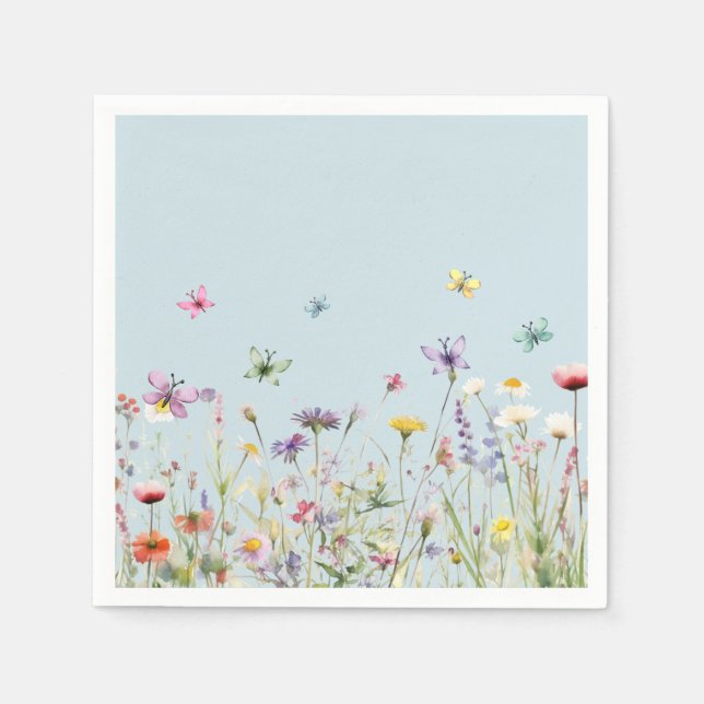 Guardanapo De Papel Flores Selvagens Borboletas Papel Napkin (Frente)