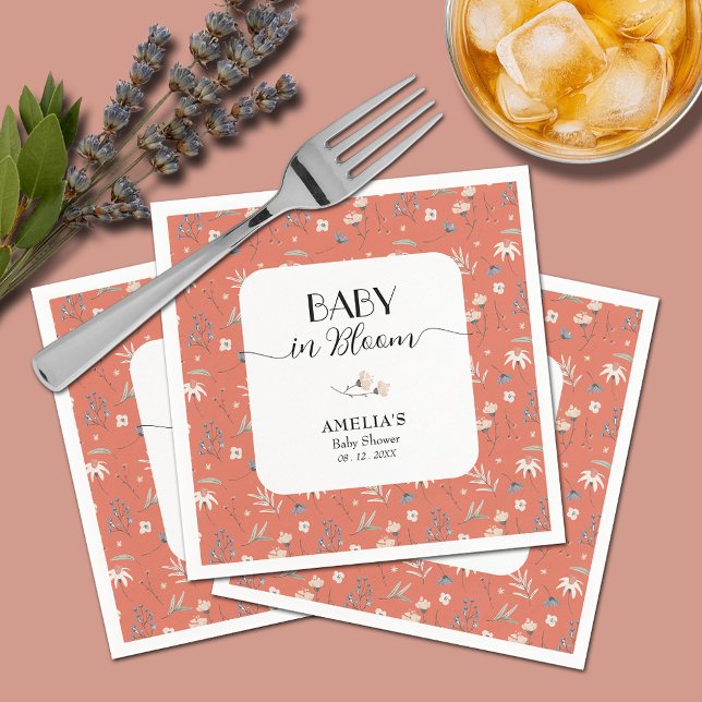 Guardanapo De Papel Flores selvagens no Chá de fraldas Terracotta (Wildflowers on Terracotta Baby Shower Napkins)