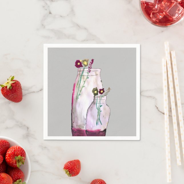 Guardanapo De Papel Flores silvestres de aquarelas brancas em vaso (Insitu)