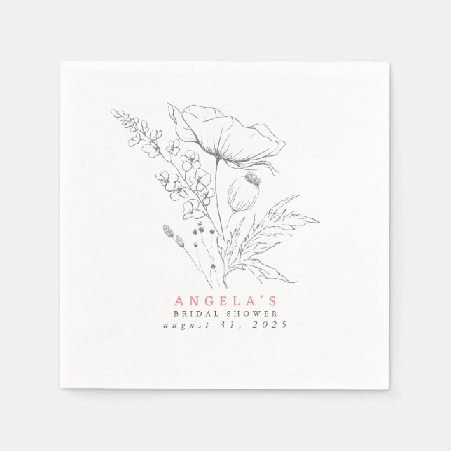 Guardanapo De Papel Flores Silvestres Desenhadas à Mão Elegantes Minim (Frente)