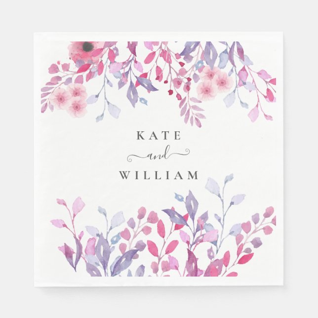 Guardanapo De Papel Flores Silvestres Florais Roxas Elegantes do Campo (Frente)