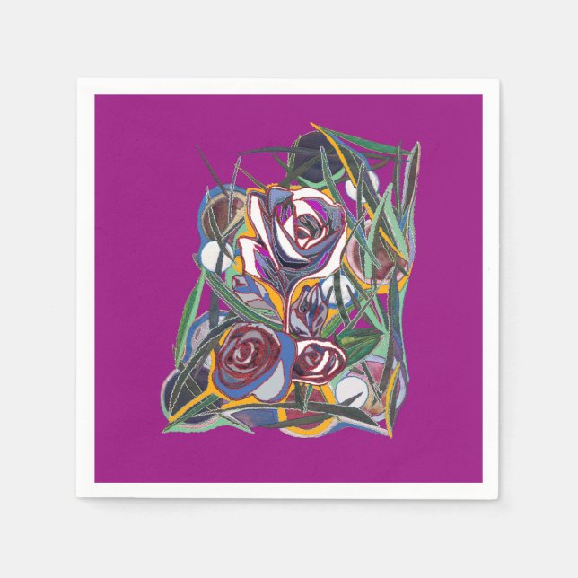 Guardanapo De Papel Flores , sobre fundo roxo (Frente)