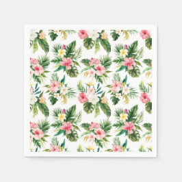 Guardanapo De Papel Flores tropicais de aquarela e padrão verde