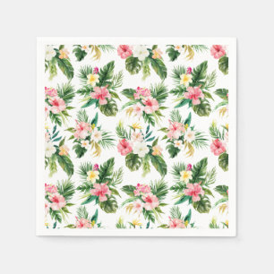 Guardanapo De Papel Flores tropicais de aquarela e padrão verde