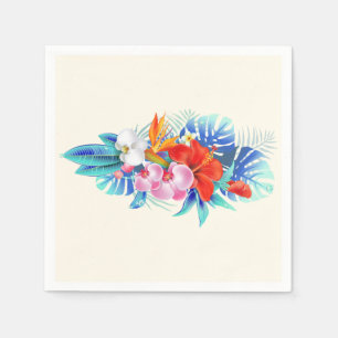 Guardanapo De Papel Flores Tropicais Exóticas em Rosa e Aqua
