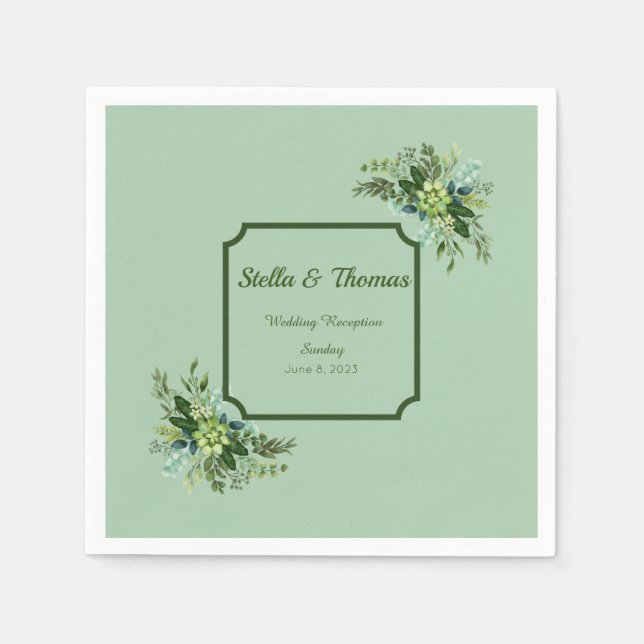 Guardanapo De Papel Flores Verde Emerald Personalizáveis Casando Napki (Frente)