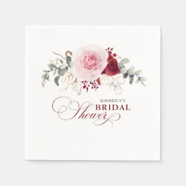 Guardanapo De Papel Flores Vermelhas Borgonha Elegante Boho Festa Qual