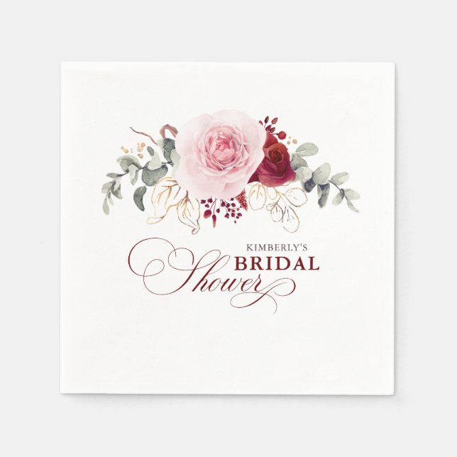 Guardanapo De Papel Flores Vermelhas Borgonha Elegantes Boho Qualquer  (Frente)