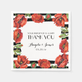 Guardanapo De Papel Flores Vermelhas com Stripes Negras Casamento