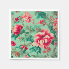 Guardanapo De Papel Flores Vermelhas e Folhas Verdes Extremas