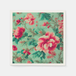 Guardanapo De Papel Flores Vermelhas e Folhas Verdes Extremas