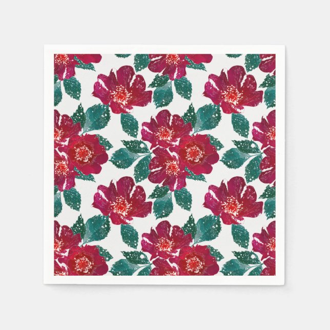 Guardanapo De Papel Flores vermelhas em branco. (Frente)