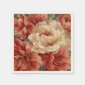 Guardanapo De Papel Flores Vermelhos Esforçadas, Brancas e Corais Esma