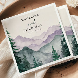 Guardanapo De Papel Floresta de Montanha Nebulosa Casamento Aquarela