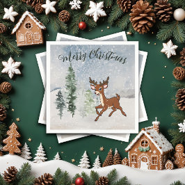 Guardanapo De Papel Floresta de neve com veado bebê