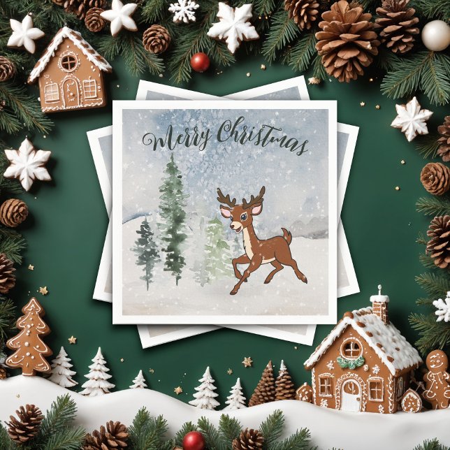 Guardanapo De Papel Floresta de neve com veado bebê (Criador carregado)