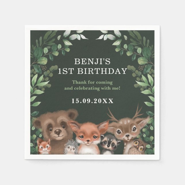 Guardanapo De Papel Floresta - Floresta - Animais Selvagens Um Anivers (Frente)
