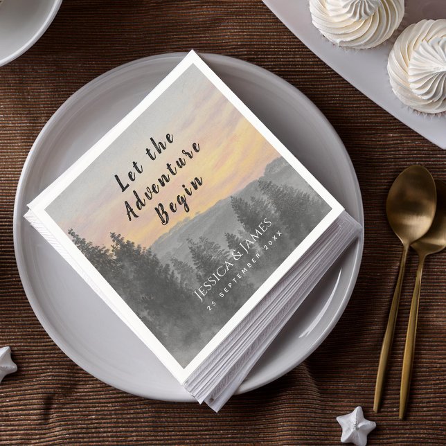 Guardanapo De Papel Floresta Montanha Deixe a Aventura Começar Casamen (Criador carregado)