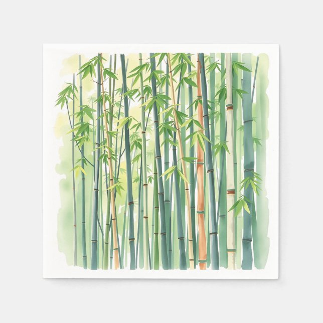 Guardanapo De Papel Floresta Pacífica de Bambu em Aquarela (Frente)