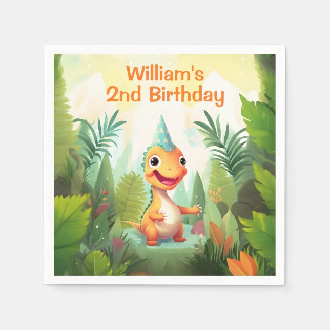 Guardanapo De Papel Floresta Tropical de Dinossauro Cento | Aniversári (Frente)