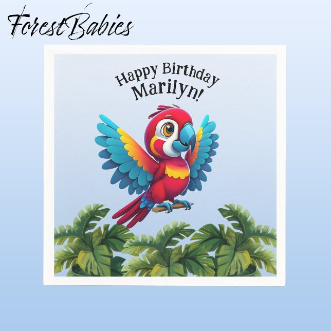 Guardanapo De Papel Floresta Tropical Selva Macaw Safari Pássaro (Macaw Parrot 🌴 Tropical Bird ForestBabies Customizable Birthday Party Napkins)