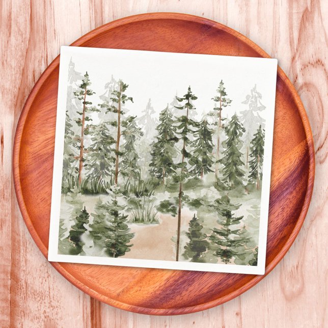 Guardanapo De Papel Floresta Verde de Aquarela (In situ)
