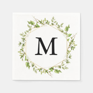 Guardanapo De Papel Floresta Verde Monograma Coquetel Napkin