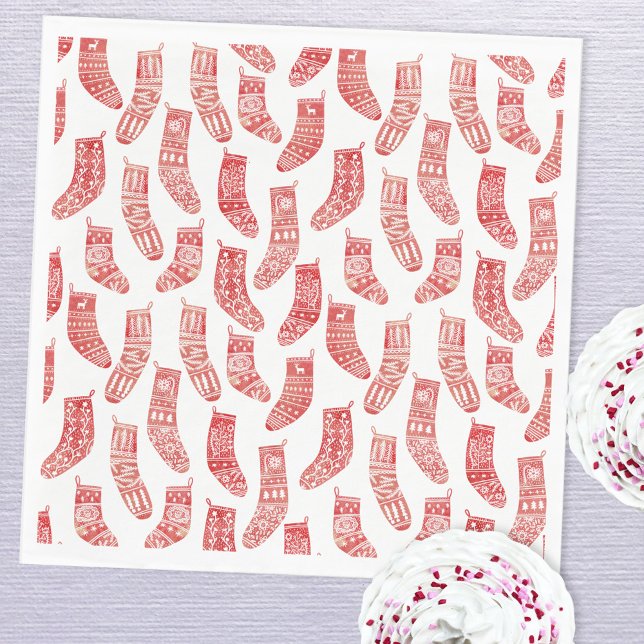 Guardanapo De Papel Florestas Nórdicas Natal Escandinavo White (Red and white Nordic Scandinavian stockings paper party napkins)