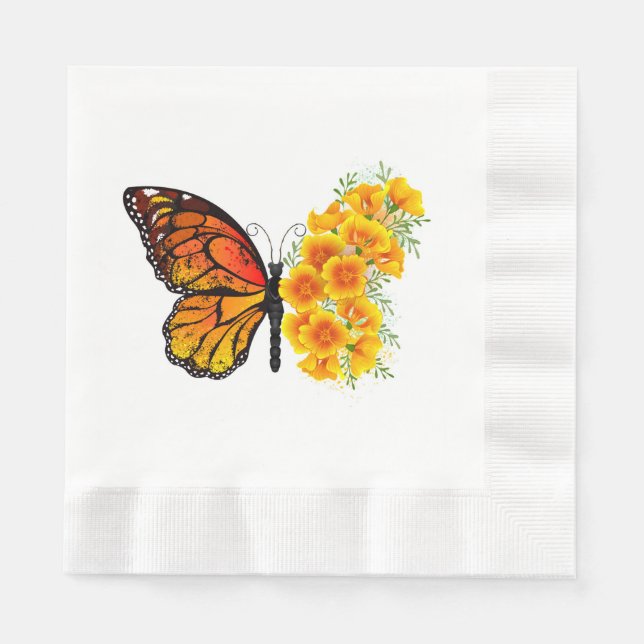 Guardanapo De Papel Flower Butterfly with Yellow California Poppy (Frente)