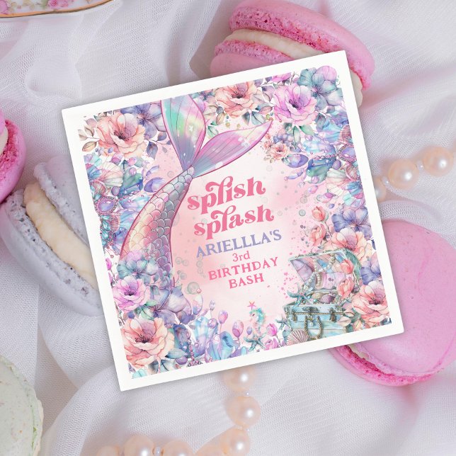 Guardanapo De Papel Flower Glitter Mermaid Tail 3rd Birthday (Criador carregado)