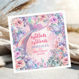 Guardanapo De Papel Flower Glitter Mermaid Tail 4th Birthday