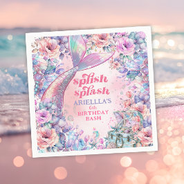 Guardanapo De Papel Flower Glitter Mermaid Tail 6th Birthday