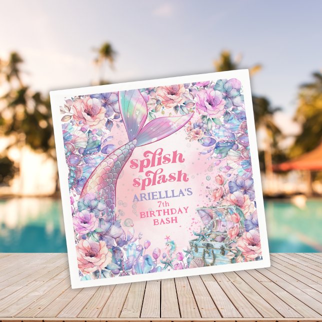 Guardanapo De Papel Flower Glitter Mermaid Tail 7th Birthday (Criador carregado)