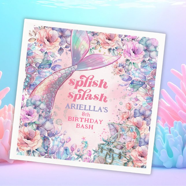 Guardanapo De Papel Flower Glitter Mermaid Tail 8th Birthday (Criador carregado)